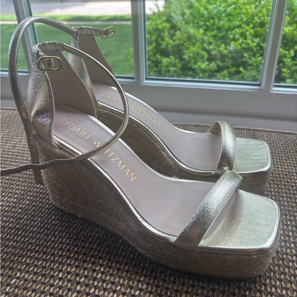 Stuart Weitzman Gold Espadrille Wedge Sandals - Like New!
